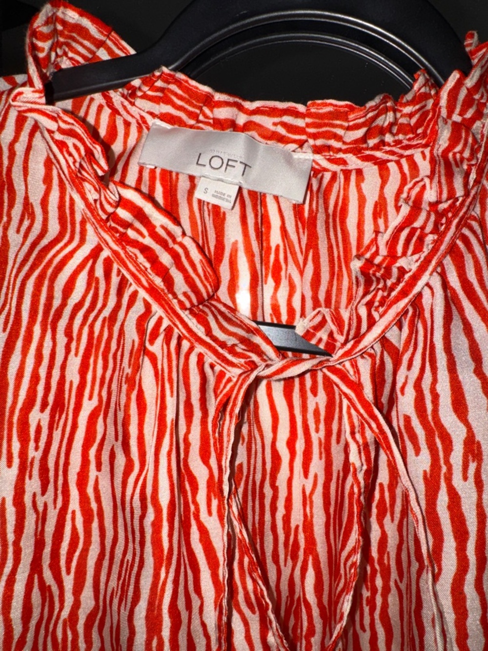 LOFT Red & White Zebra-Print Tie-Neck Blouse